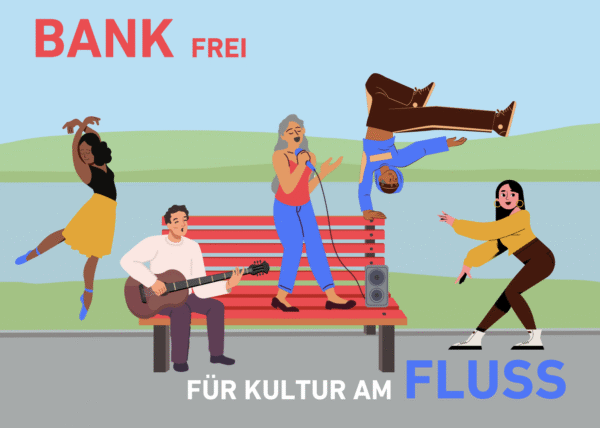 Flyer f&uuml;r Bank Frei, F&uuml;r Kultur am Fluss, Juli 2025